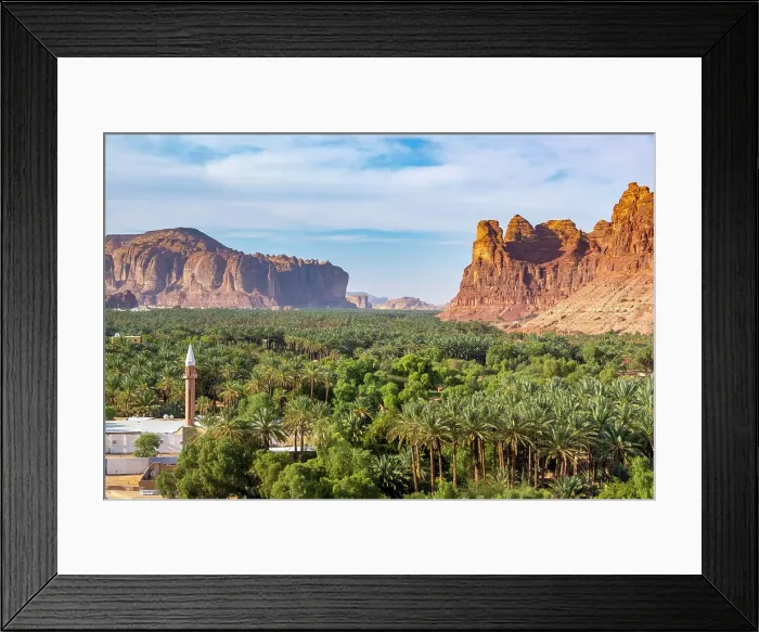 Framed Print : Mosque minaret & Date palms in the Oasis of Al-Ula, Medina Province, Saudi Arabia Framed Print : Mosque minaret & Date palms in the Oasis of Al-Ula, Medina Province, Saudi Arabia