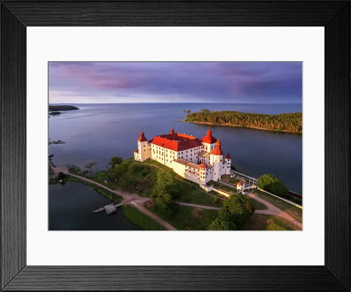 Framed Print : Lacko castle surrounded by pine tree forest at sunset, Vanern lake, Ostergotlan county, Gotaland region, South of Sweden, Sweden Framed Print : Lacko castle surrounded by pine tree forest at sunset, Vanern lake, Ostergotlan county, Gotaland region, South of Sweden, Sweden