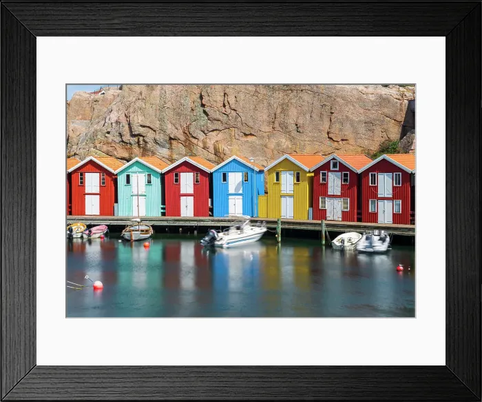 Framed Print : Smogenbryggan, the picturesque harbour of Smogen with the traditional and colorful boathouses, Smogen, Bohuslan, Vastra Gotaland, Sweden