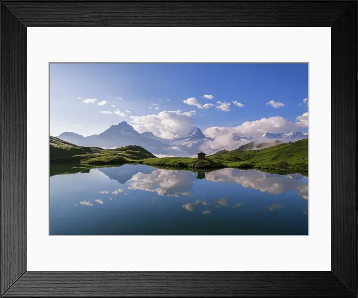 Framed Print : Alpine peaks reflecting in the water of the lake of Bachalpsee, Grindelwald, Bernese Oberland, Switzerland Framed Print : Alpine peaks reflecting in the water of the lake of Bachalpsee, Grindelwald, Bernese Oberland, Switzerland