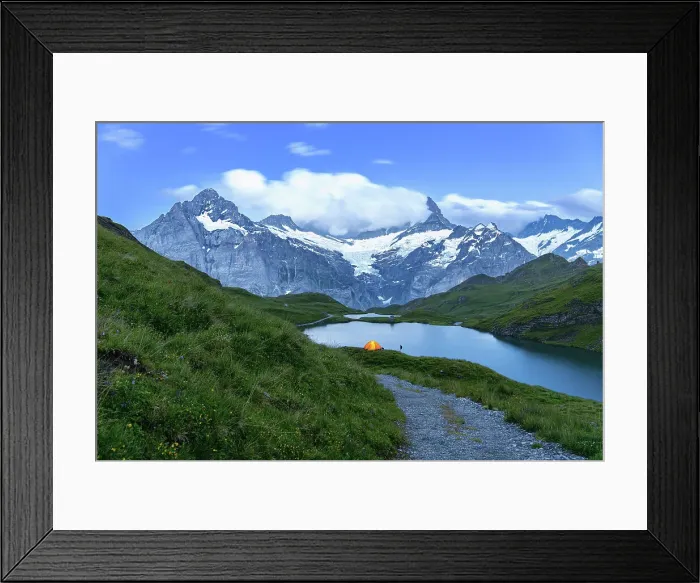 Framed Print : Bachalpsee with snow covered peaks covered with snow, Bachalpsee, Grindelwald, Bernese Oberland, Switzerland