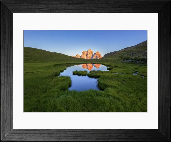 Framed Print : Pelmo dolomite peak reflecting in the calm water of Baste lake, Giau pass, Mondeval flat. Trentino Alto Adige (South Tyrol) Cadore valley, Dolomites, Italy Framed Print : Pelmo dolomite peak reflecting in the calm water of Baste lake, Giau pass, Mondeval flat. Trentino Alto Adige (South Tyrol) Cadore valley, Dolomites, Italy
