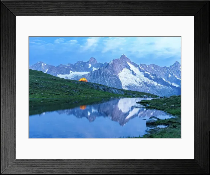 Framed Print : Mount Blanc covered with snow at dusk, Lacs de Fenetre, Ferret valley, Valais canton, Switzerland