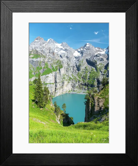 Framed Print : Aerial view of Oeschinensee lake near Kandersteg, Bernese Oberland, Switzerland Framed Print : Aerial view of Oeschinensee lake near Kandersteg, Bernese Oberland, Switzerland