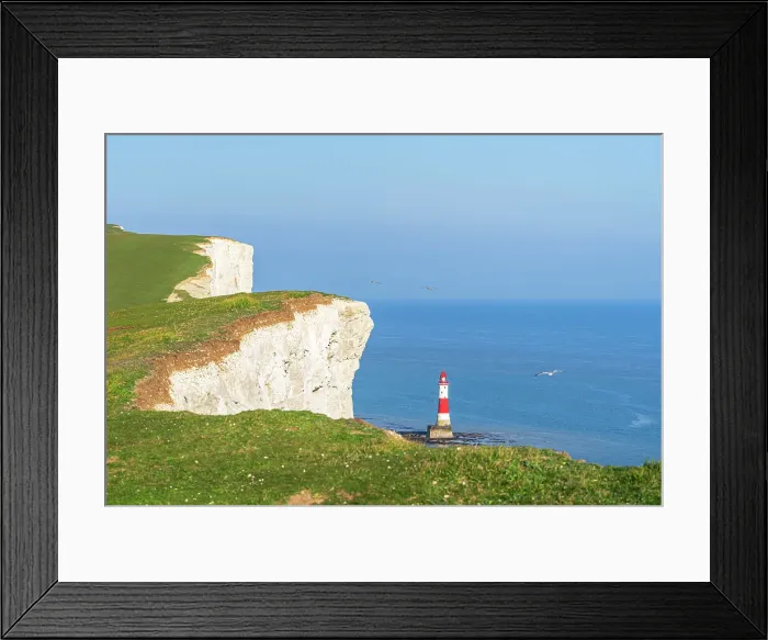 Framed Print : Beachy Head lighthouse and chalk white cliffs, aerial view, Seven Sisters Country Park, East Sussex, England, United Kingdom Framed Print : Beachy Head lighthouse and chalk white cliffs, aerial view, Seven Sisters Country Park, East Sussex, England, United Kingdom