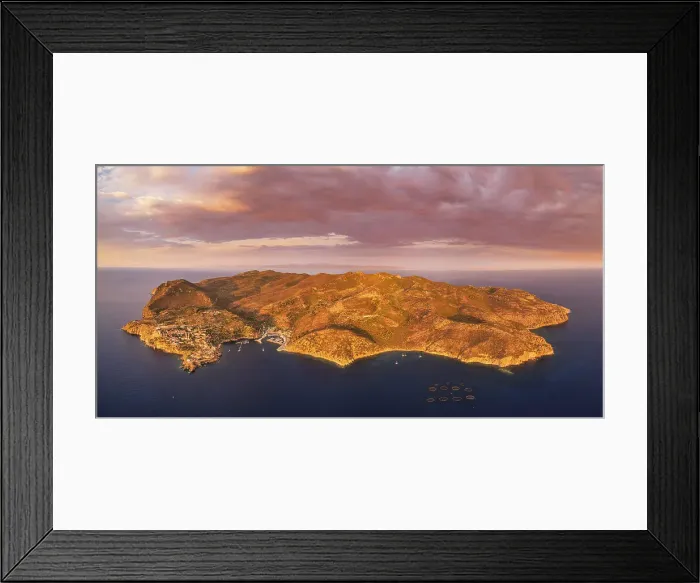 Framed Print : Capraia island at sunrise, aerial view, Tuscan Archipelago National Park, Livorno province, Tuscany, Italy Framed Print : Capraia island at sunrise, aerial view, Tuscan Archipelago National Park, Livorno province, Tuscany, Italy