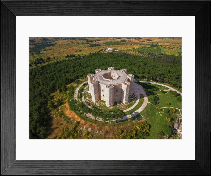 Framed Print : Aerial view of Castel del Monte white castle, UNESCO World Heritage Site, Apulia, Italy