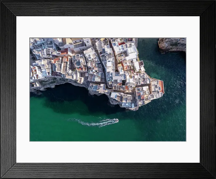 Framed Print : Overhead coastal view of Polignano a Mare, Polignano a Mare, Bari province, Apulia, Italy Framed Print : Overhead coastal view of Polignano a Mare, Polignano a Mare, Bari province, Apulia, Italy