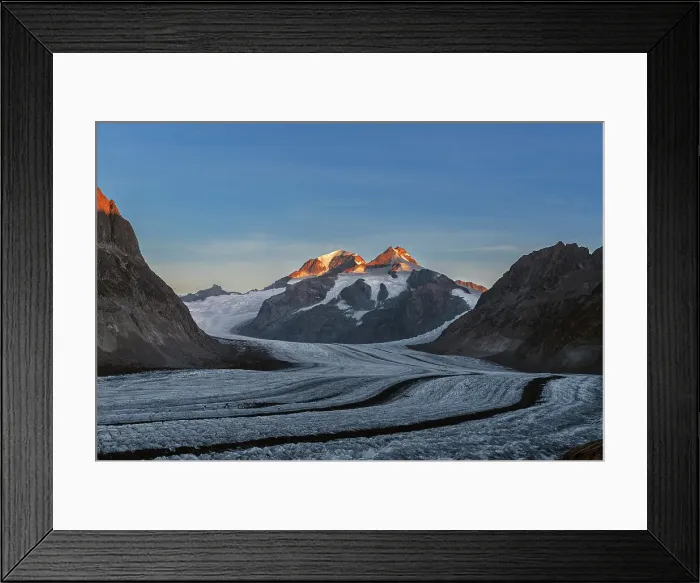 Framed Print : Close up view of the Aletsch glacier at sunrise, Konkordiaplatz, Bernese Alps, Valais canton, Switzerland Framed Print : Close up view of the Aletsch glacier at sunrise, Konkordiaplatz, Bernese Alps, Valais canton, Switzerland