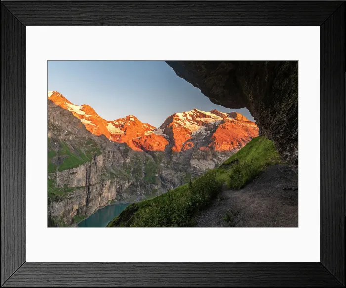 Framed Print : Sunset over Oeschinensee lake, Kandersteg, Bernese Oberland, Switzerland Framed Print : Sunset over Oeschinensee lake, Kandersteg, Bernese Oberland, Switzerland