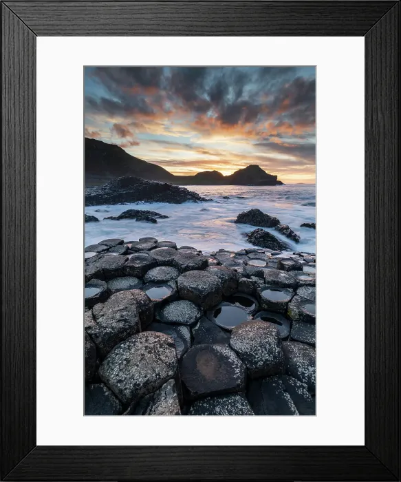 Framed Print : Sunset over the Giant's Causeway in Country Antrim, Northern Ireland, UK. Autumn (November) 2022 Framed Print : Sunset over the Giant's Causeway in Country Antrim, Northern Ireland, UK. Autumn (November) 2022