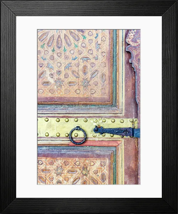 Framed Print : Decorated ancient wooden doorway, Bahia Palace, Marrakech, Morocco Framed Print : Decorated ancient wooden doorway, Bahia Palace, Marrakech, Morocco