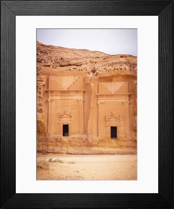 Framed Print : Nabatean tombs at Jabal Al Ahmar, Hegra (Mada'in Salih / Al-Hijr) archaeological site (UNESCO World Heritage Site), Al-Ula, Medina Province, Saudi Arabia