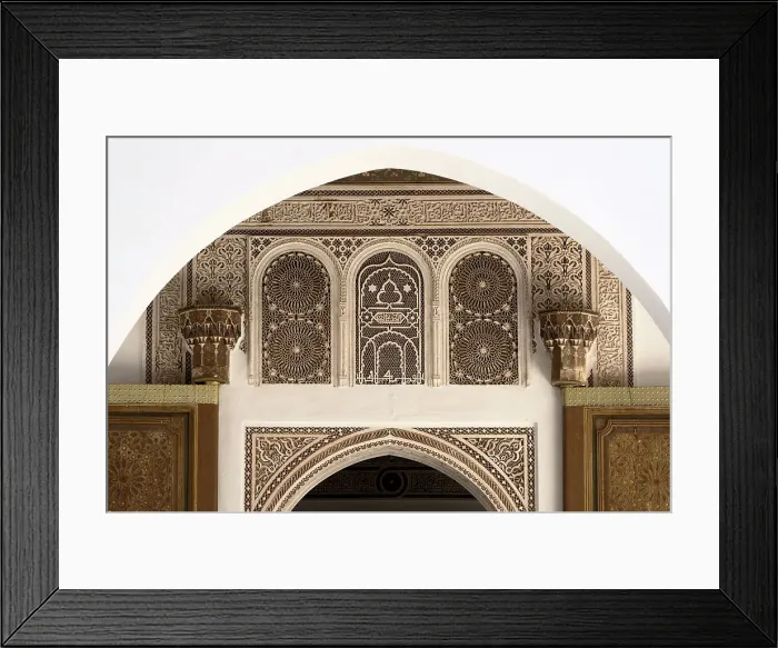 Framed Print : Arabic inscriptions and decorations on apse inside the ancient Bahia Palace, Marrakech, Morocco Framed Print : Arabic inscriptions and decorations on apse inside the ancient Bahia Palace, Marrakech, Morocco