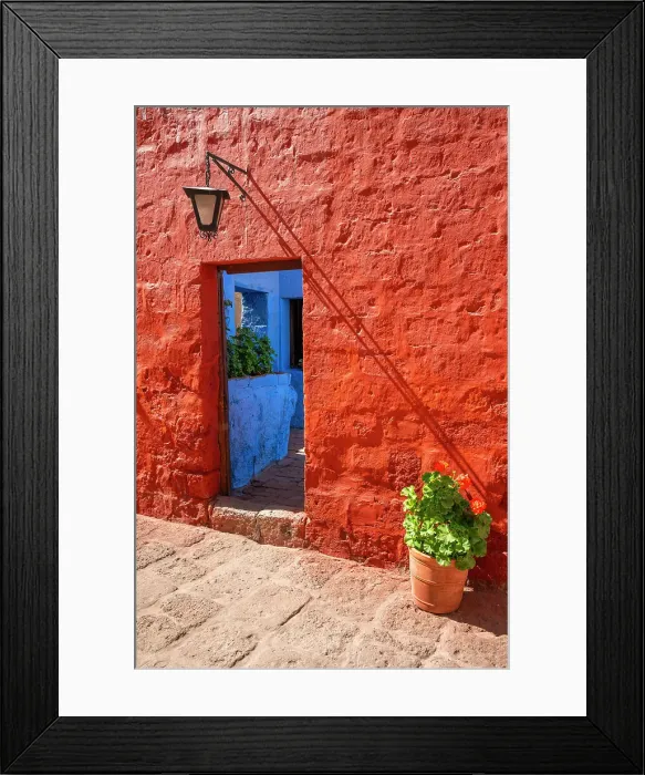 Framed Print : Blue and red doorway of Monastery of Santa Catalina de Siena, UNESCO, Arequipa, Arequipa Province, Arequipa Region, Peru