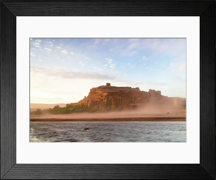 Framed Print : Sand storm over the old ksar of Ait Ben Haddou at sunset, Ouarzazate province, Morocco