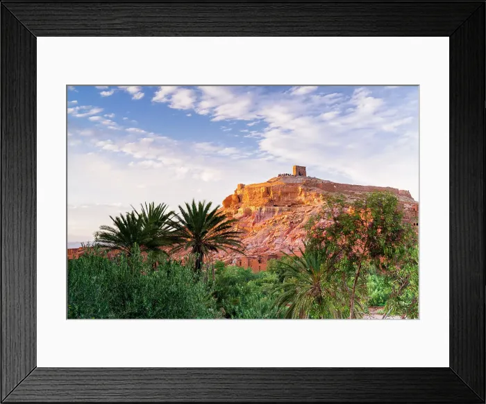Framed Print : Fortified village of Ait Ben Haddou framed by palm trees at sunset, Ouarzazate province, Morocco