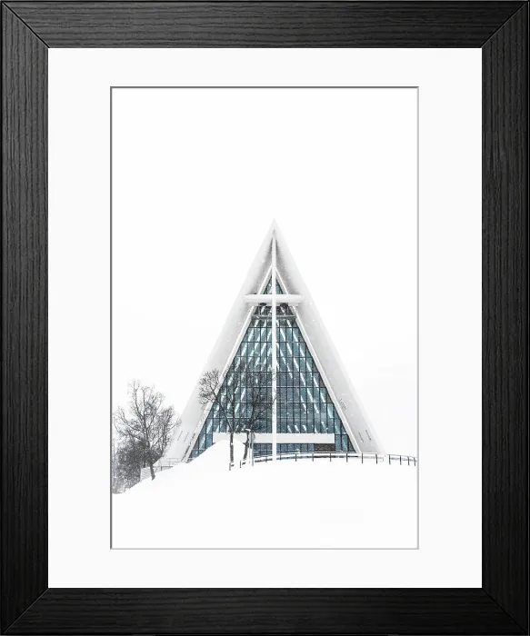 Framed Print : Snowy facade of the Arctic Cathedral decorated with glass windows, Tromso, Norway Framed Print : Snowy facade of the Arctic Cathedral decorated with glass windows, Tromso, Norway