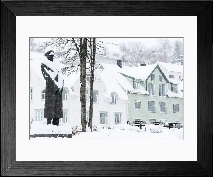 Framed Print : Memorial statue in the snowy city centre of Tromso, Norway Framed Print : Memorial statue in the snowy city centre of Tromso, Norway