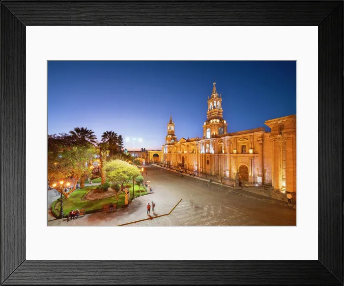 Framed Print : Basilica Cathedral of Arequipa at Plaza de Armas Square at twilight, UNESCO, Arequipa, Arequipa Province, Arequipa Region, Peru Framed Print : Basilica Cathedral of Arequipa at Plaza de Armas Square at twilight, UNESCO, Arequipa, Arequipa Province, Arequipa Region, Peru