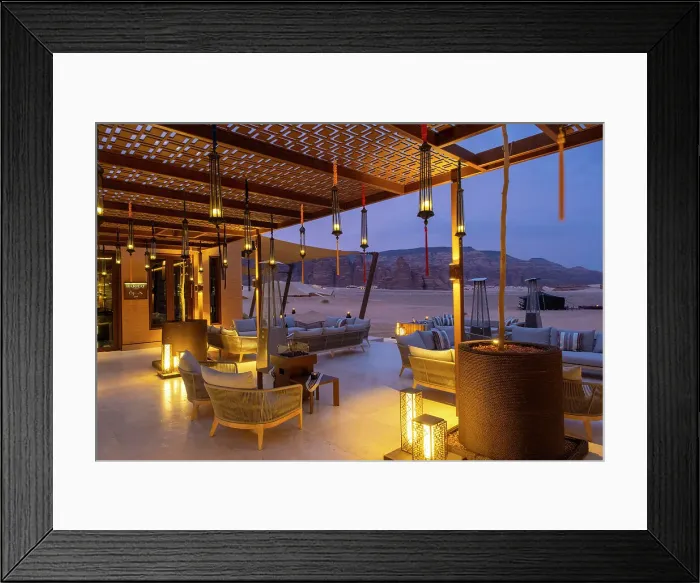 Framed Print : Restaurant at the Banyan Tree resort, Ashar Valley, Al-Ula, Medina Province, Saudi Arabia Framed Print : Restaurant at the Banyan Tree resort, Ashar Valley, Al-Ula, Medina Province, Saudi Arabia