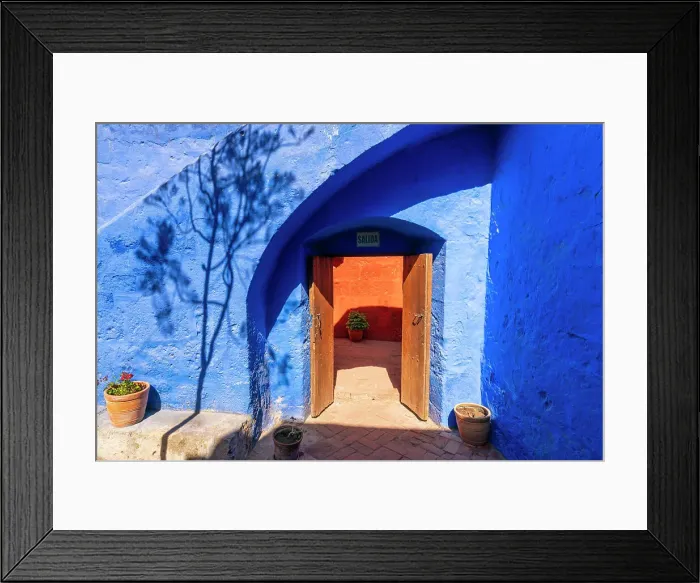 Framed Print : Open door with blue wall at Monastery of Santa Catalina de Siena, UNESCO, Arequipa, Arequipa Province, Arequipa Region, Peru Framed Print : Open door with blue wall at Monastery of Santa Catalina de Siena, UNESCO, Arequipa, Arequipa Province, Arequipa Region, Peru
