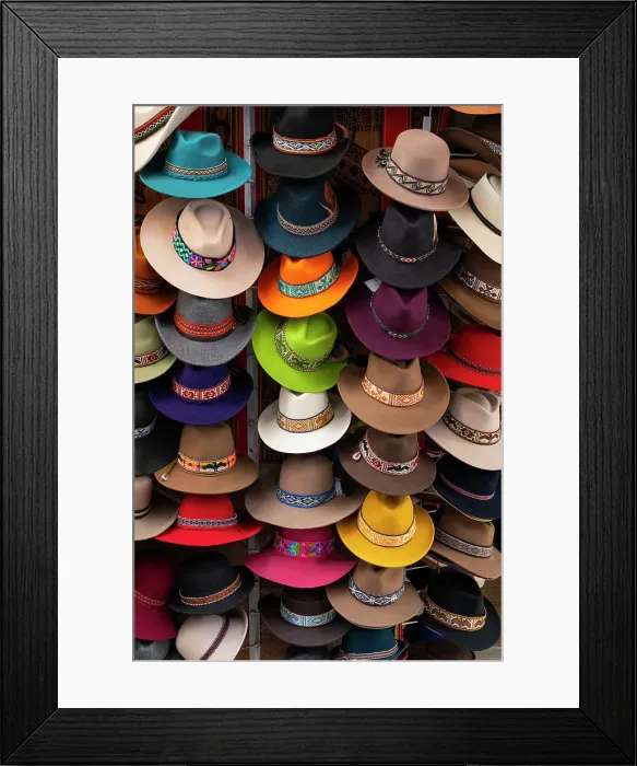 Framed Print : Hats on display in shop, UNESCO, Pisac, Sacred Valley, Urubamba Province, Cusco Region, Peru Framed Print : Hats on display in shop, UNESCO, Pisac, Sacred Valley, Urubamba Province, Cusco Region, Peru