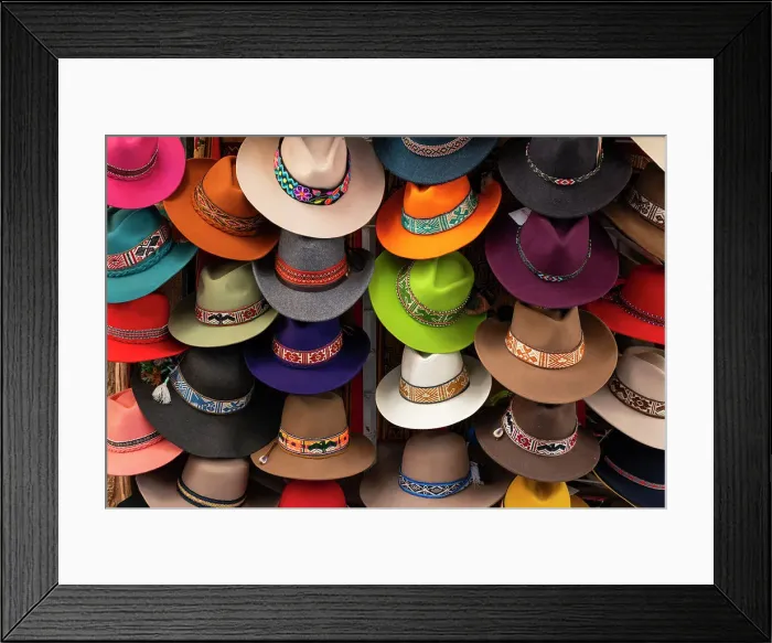 Framed Print : Hats on display in shop, UNESCO, Pisac, Sacred Valley, Urubamba Province, Cusco Region, Peru Framed Print : Hats on display in shop, UNESCO, Pisac, Sacred Valley, Urubamba Province, Cusco Region, Peru