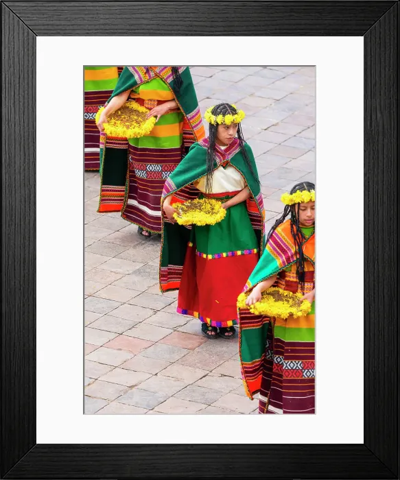 Framed Print : Female performers with plates decorated with yellow flowers during Inti Raymi Festival of the Sun, UNESCO, Cusco, Cusco Province, Cusco Region, Peru Framed Print : Female performers with plates decorated with yellow flowers during Inti Raymi Festival of the Sun, UNESCO, Cusco, Cusco Province, Cusco Region, Peru