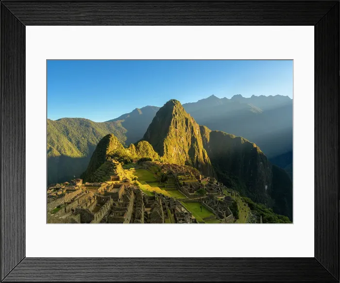 Framed Print : Historic ancient archeological Incan Machu Picchu on mountain in Andes at sunrise, Cuzco Region, Peru Framed Print : Historic ancient archeological Incan Machu Picchu on mountain in Andes at sunrise, Cuzco Region, Peru
