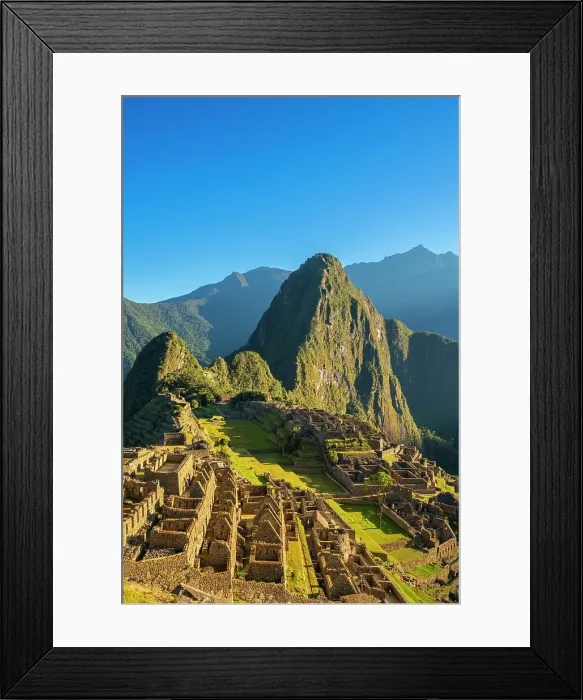 Framed Print : Historic ancient archeological Incan Machu Picchu on mountain in Andes, Cuzco Region, Peru Framed Print : Historic ancient archeological Incan Machu Picchu on mountain in Andes, Cuzco Region, Peru