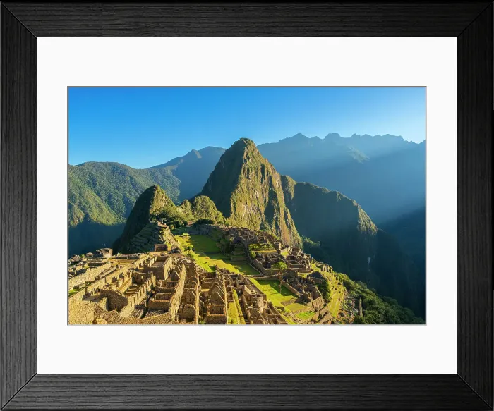 Framed Print : Historic ancient archeological Incan Machu Picchu on mountain in Andes, Cuzco Region, Peru Framed Print : Historic ancient archeological Incan Machu Picchu on mountain in Andes, Cuzco Region, Peru