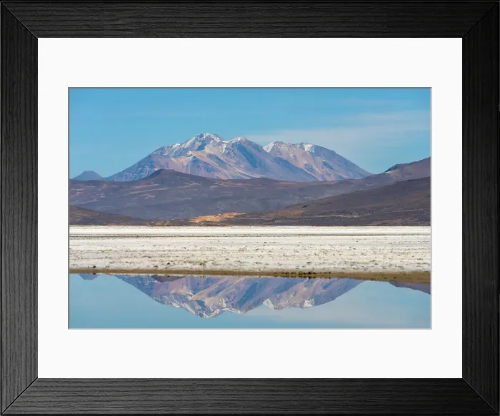 Framed Print : Chachani volcano reflected in a pool at salt flats, Salinas y Aguada Blanca National Reserve, Arequipa Province, Arequipa Region, Peru Framed Print : Chachani volcano reflected in a pool at salt flats, Salinas y Aguada Blanca National Reserve, Arequipa Province, Arequipa Region, Peru