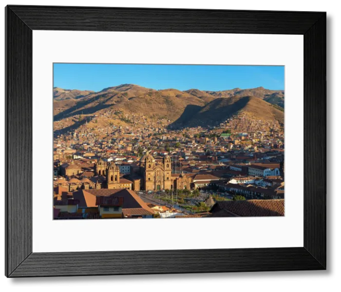 Framed Print : Elevated view of Cusco Cathedral, Church of the Society of Jesus and Plaza de Armas Square at sunset, UNESCO, Cusco, Cusco Province, Cusco Region, Peru Framed Print : Elevated view of Cusco Cathedral, Church of the Society of Jesus and Plaza de Armas Square at sunset, UNESCO, Cusco, Cusco Province, Cusco Region, Peru