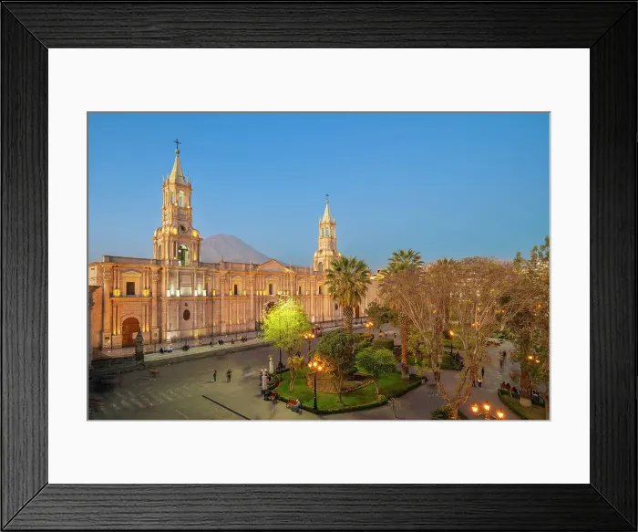 Framed Print : El Misti volcano rising above Basilica Cathedral of Arequipa at Plaza de Armas Square at twilight, UNESCO, Arequipa, Arequipa Province, Arequipa Region, Peru Framed Print : El Misti volcano rising above Basilica Cathedral of Arequipa at Plaza de Armas Square at twilight, UNESCO, Arequipa, Arequipa Province, Arequipa Region, Peru