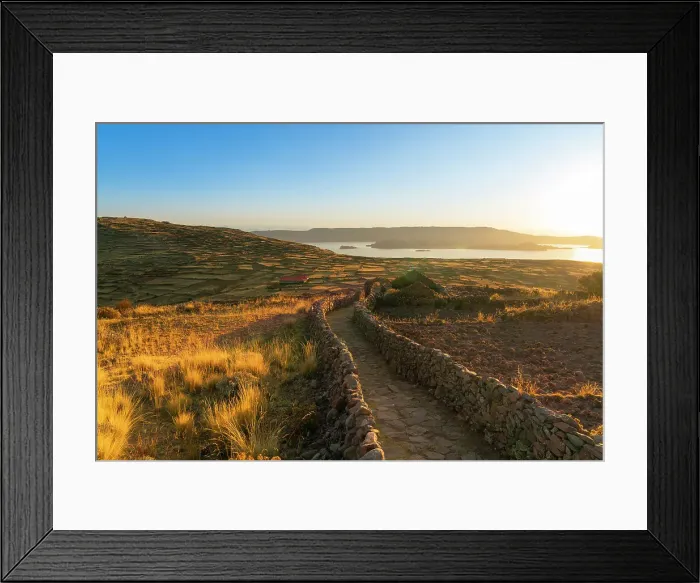 Framed Print : Path leading to Pachatata ceremonial center at sunset, Amantani Island, Lake Titicaca, Puno Province, Puno Region, Peru Framed Print : Path leading to Pachatata ceremonial center at sunset, Amantani Island, Lake Titicaca, Puno Province, Puno Region, Peru