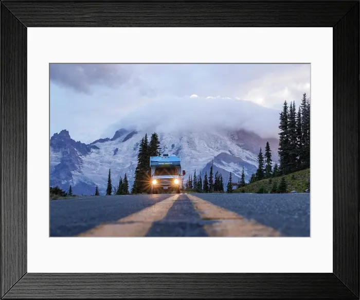 Framed Print : RV on a road to Rainier, Sunrise, Mount Rainier National Park, Washington, USA Framed Print : RV on a road to Rainier, Sunrise, Mount Rainier National Park, Washington, USA