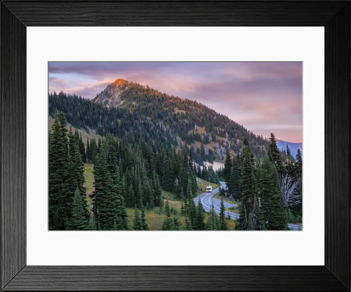 Framed Print : RV on a road trip, Sunrise, Mount Rainier National Park, Washington, USA Framed Print : RV on a road trip, Sunrise, Mount Rainier National Park, Washington, USA