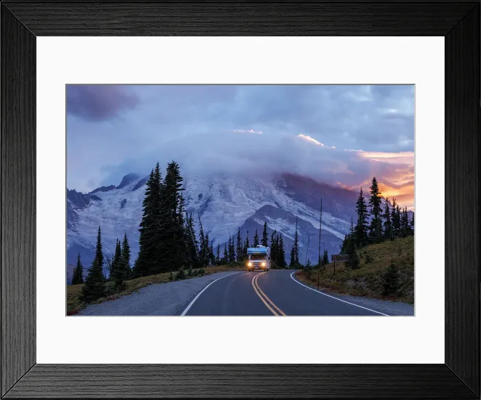 Framed Print : RV on a road to Rainier, Sunrise, Mount Rainier National Park, Washington, USA Framed Print : RV on a road to Rainier, Sunrise, Mount Rainier National Park, Washington, USA