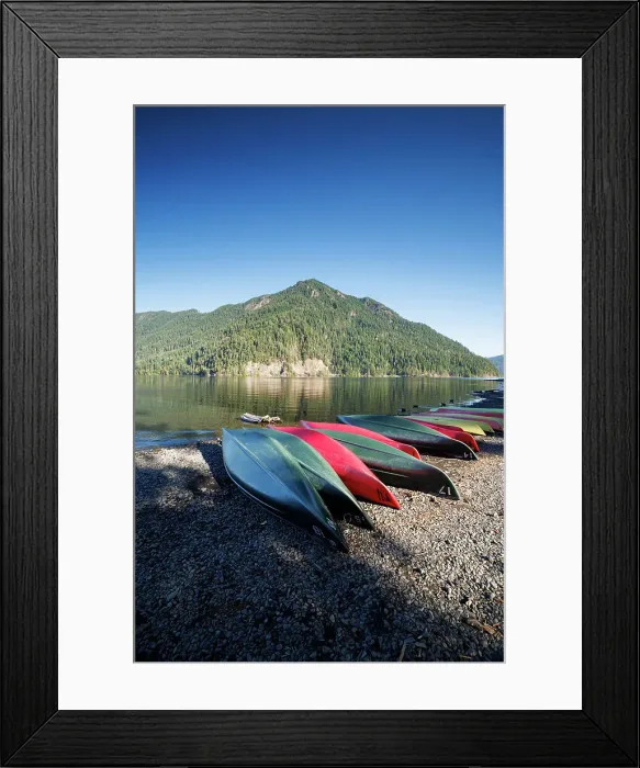 Framed Print : Canoes on Lake Crescent, Port Angeles, Olympic National Park, Washington, USA Framed Print : Canoes on Lake Crescent, Port Angeles, Olympic National Park, Washington, USA