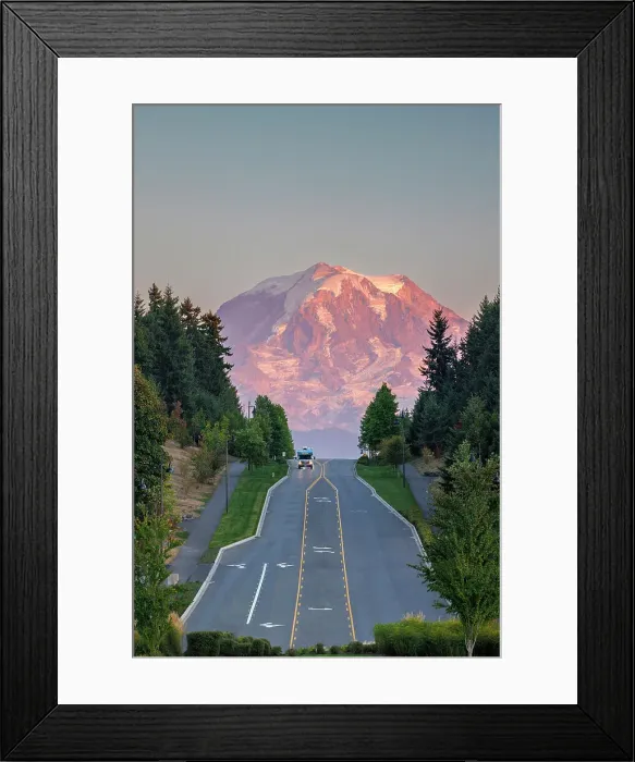 Framed Print : RV on a road to Rainier, Mount Rainier National Park, Washington, USA Framed Print : RV on a road to Rainier, Mount Rainier National Park, Washington, USA
