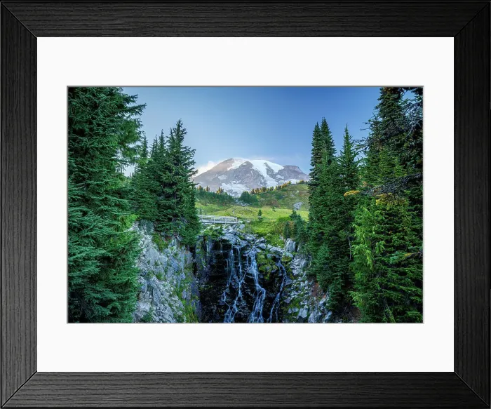 Framed Print : Myrtle Falls and Mount Rainier, Mount Rainier National Park, Washington, USA