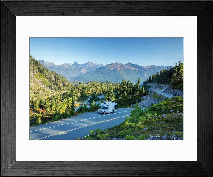 Framed Print : RV and the beautiful mountain scenery in North Cascades National Park, Washington, USA Framed Print : RV and the beautiful mountain scenery in North Cascades National Park, Washington, USA