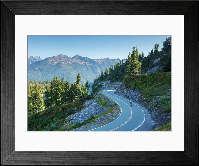 Framed Print : Motorbike on a scenic road in the beautiful North Cascades National Park, Washington, USA Framed Print : Motorbike on a scenic road in the beautiful North Cascades National Park, Washington, USA