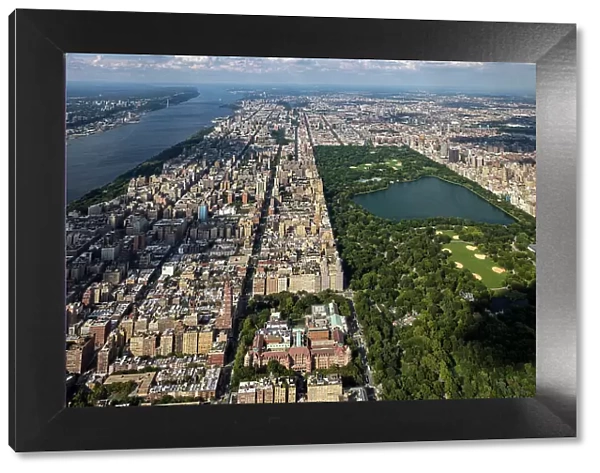 Aerial of the Hudson River, Upper West Side & Central Park, Manhattan, New York, United States of America