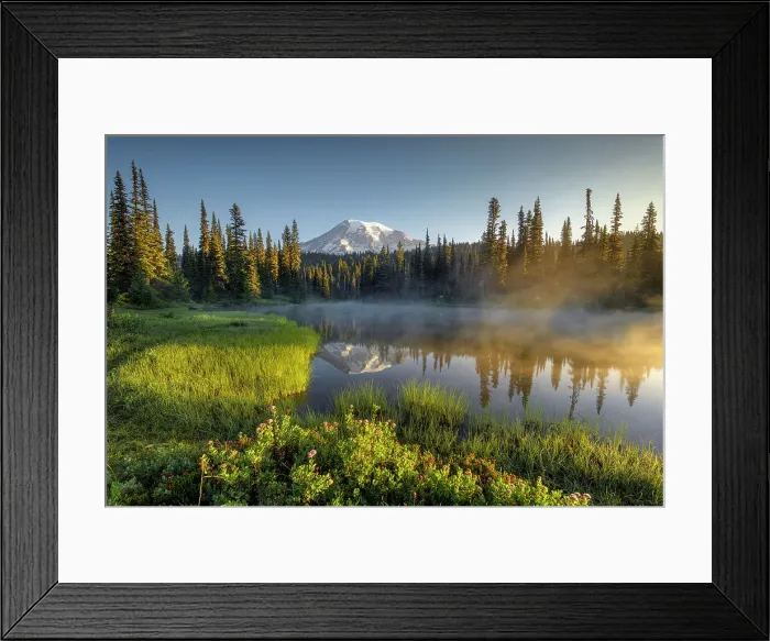Framed Print : Morning at Reflection Lakes with Mt. Rainier in the background, Nationalpark Mt. Rainier, North West, Washington State, USA Framed Print : Morning at Reflection Lakes with Mt. Rainier in the background, Nationalpark Mt. Rainier, North West, Washington State, USA