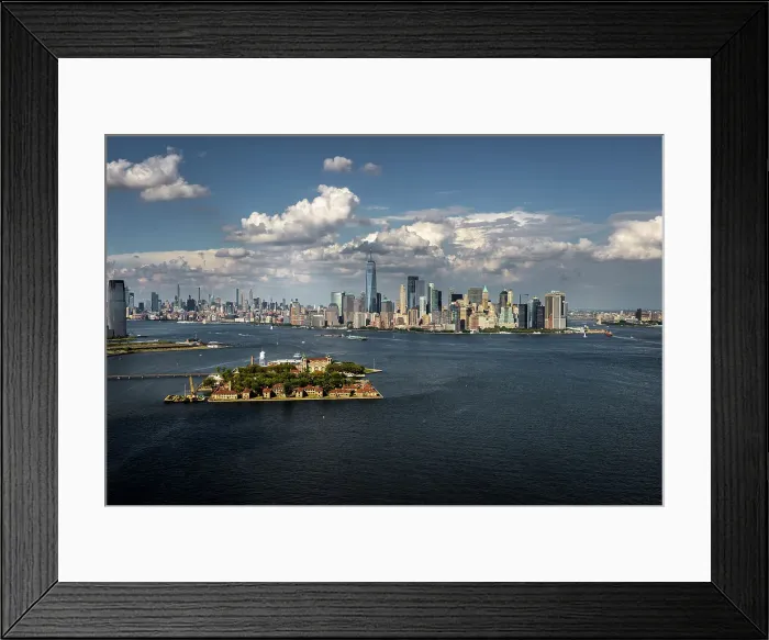 Framed Print : Aerial of Governors Island in the Hudson River & Manhattan skyline, New York, United States of America