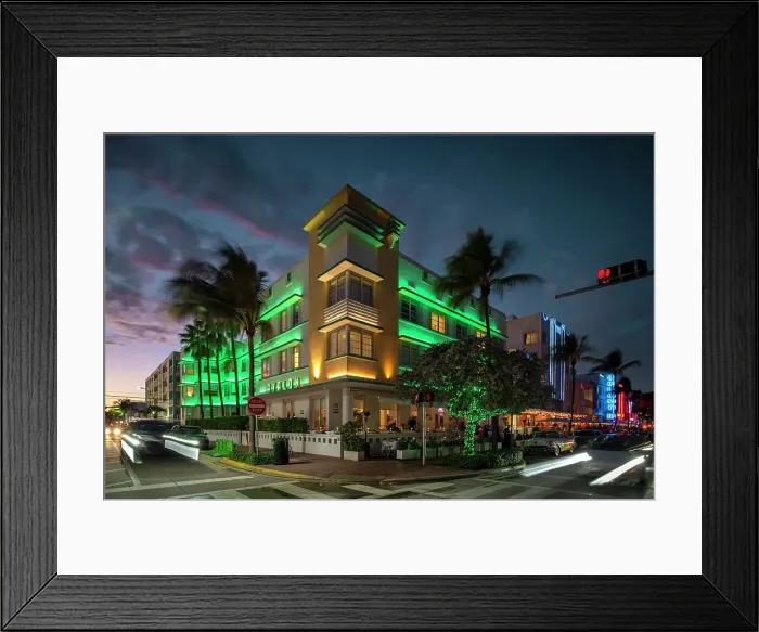 Framed Print : Art deco architecture of Ocean Drive at night, South Beach, Miami, Dade County, Florida, USA Framed Print : Art deco architecture of Ocean Drive at night, South Beach, Miami, Dade County, Florida, USA