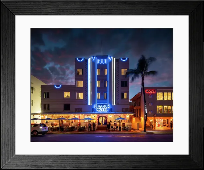 Framed Print : Art deco architecture of Ocean Drive at night, South Beach, Miami, Dade County, Florida, USA Framed Print : Art deco architecture of Ocean Drive at night, South Beach, Miami, Dade County, Florida, USA