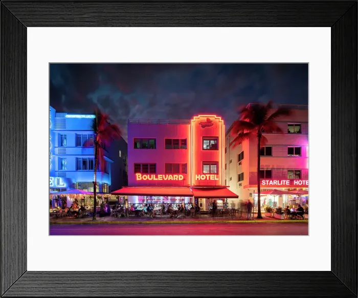 Framed Print : Art deco architecture of Ocean Drive at night, South Beach, Miami, Dade County, Florida, USA Framed Print : Art deco architecture of Ocean Drive at night, South Beach, Miami, Dade County, Florida, USA